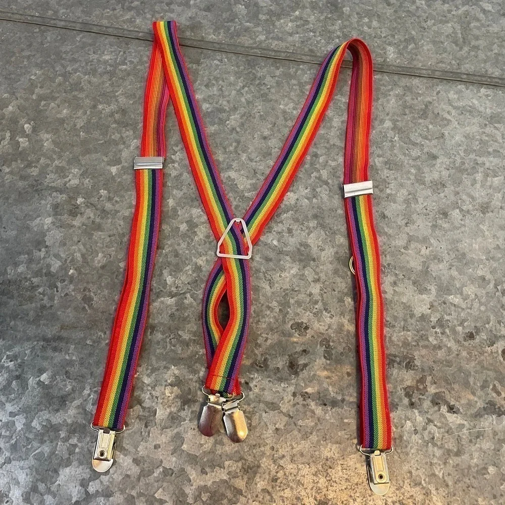 Rainbow Suspenders and Belt One Size Adjustable Vintage Retro 70s Smiley Face